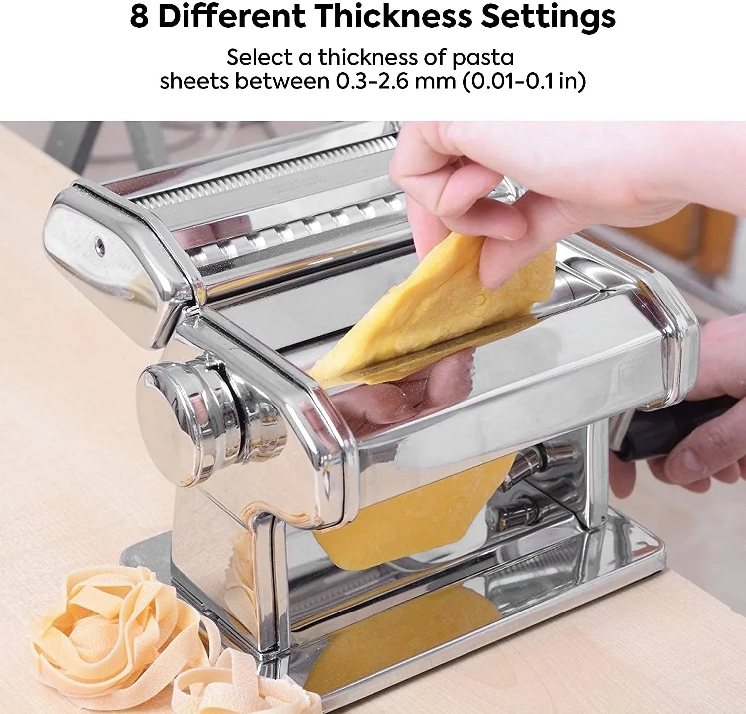 Pasta Maker Manual Steel Machine with 8 Adjustable Thickness Settings - Mekamart Australia