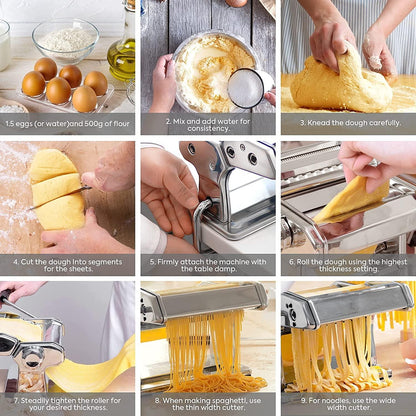 Pasta Maker Manual Steel Machine with 8 Adjustable Thickness Settings - Mekamart Australia