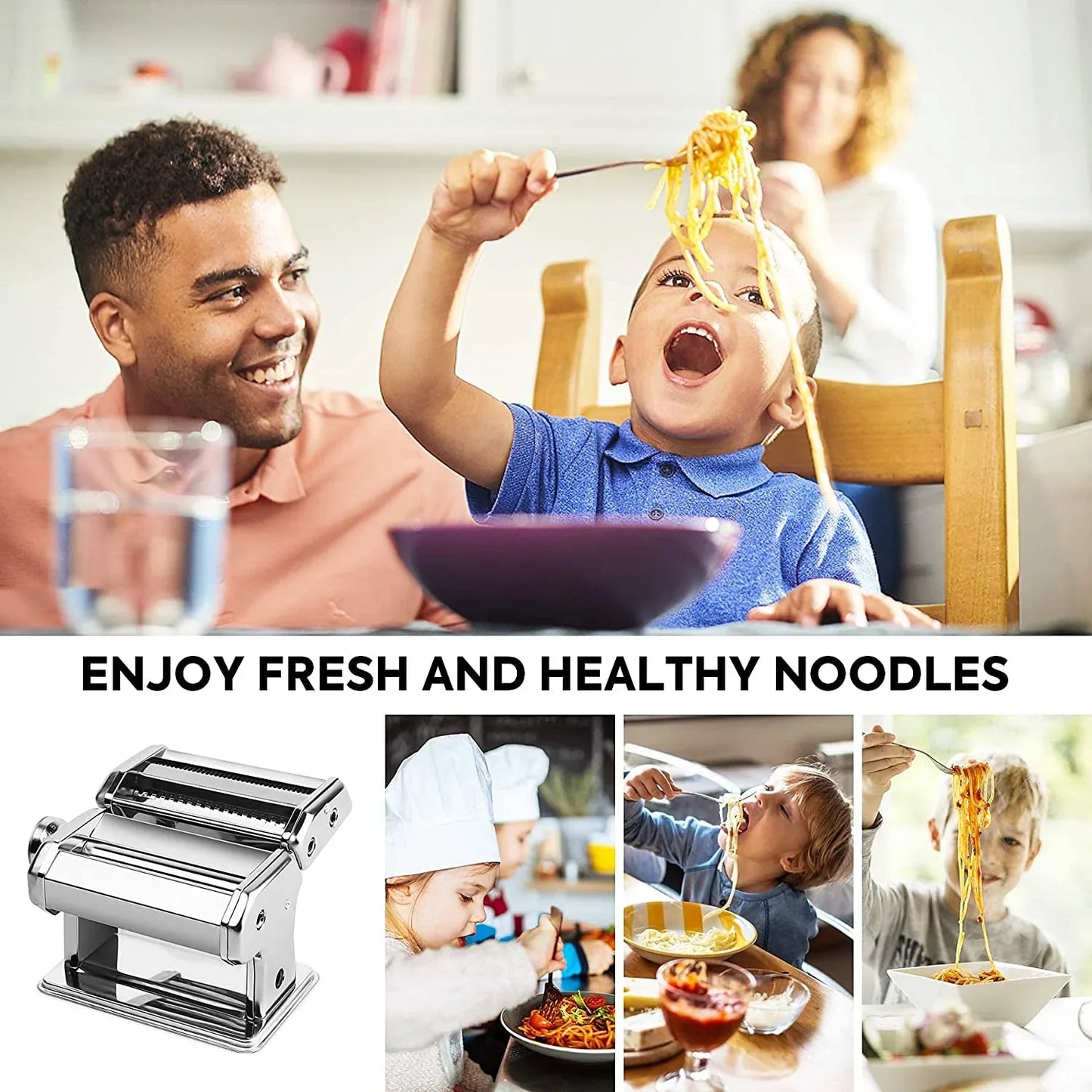 Pasta Maker Manual Steel Machine with 8 Adjustable Thickness Settings - Mekamart Australia