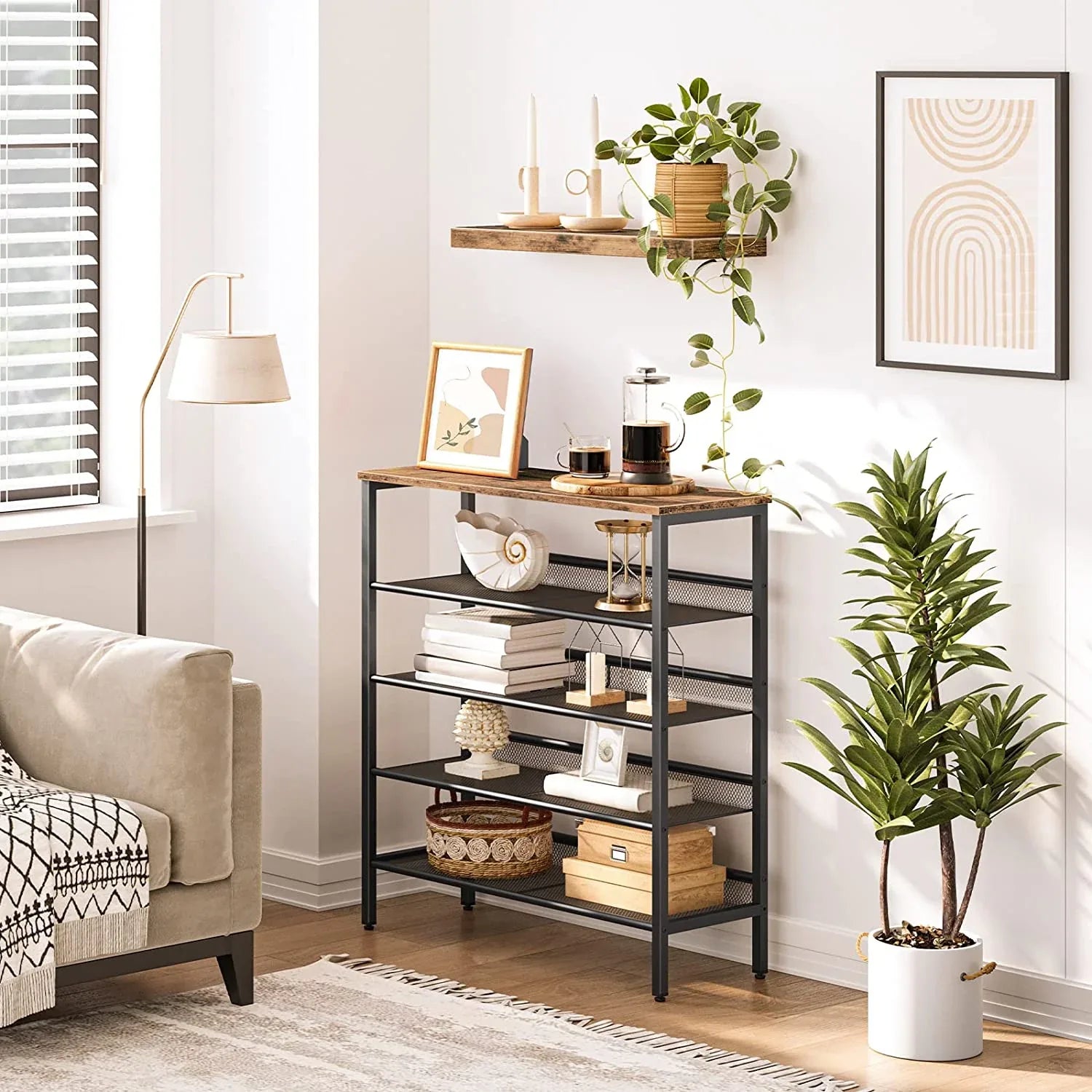 5-Tier Shoe Rack, Industrial Shoe Organizer Storage Bench - Mekamart Australia