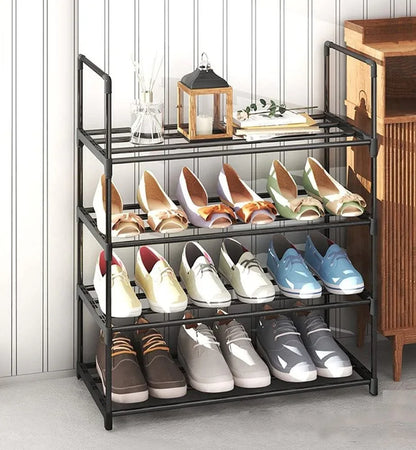 4-Tier Stainless Steel Shoe Rack Storage Organizer to Hold up to 15 Pairs of Shoes (55cm, Black) - Mekamart Australia
