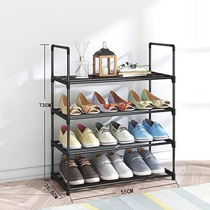 4-Tier Stainless Steel Shoe Rack Storage Organizer to Hold up to 15 Pairs of Shoes (55cm, Black) - Mekamart Australia
