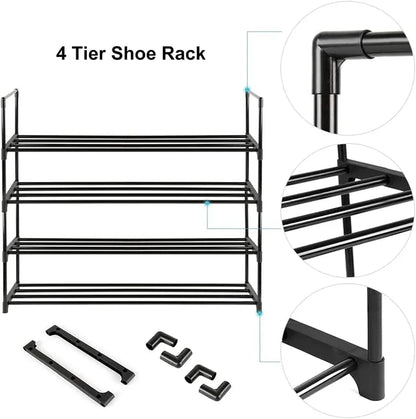 4-Tier Stainless Steel Shoe Rack Storage Organizer to Hold up to 15 Pairs of Shoes (55cm, Black) - Mekamart Australia