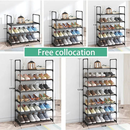 4-Tier Stainless Steel Shoe Rack Storage Organizer to Hold up to 15 Pairs of Shoes (55cm, Black) - Mekamart Australia