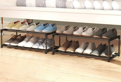4-Tier Stainless Steel Shoe Rack Storage Organizer to Hold up to 15 Pairs of Shoes (55cm, Black) - Mekamart Australia