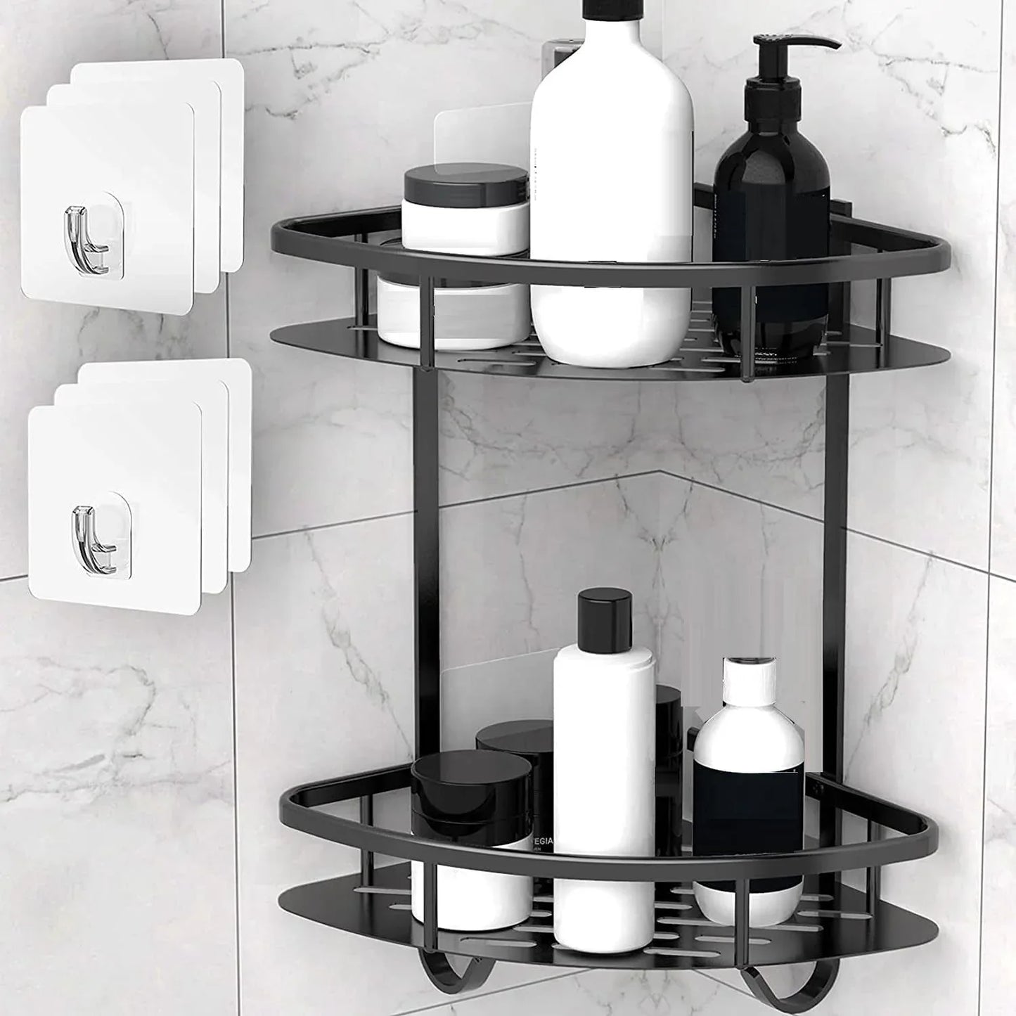 2 Pack Aluminum Adhesive Shower Caddy Corner Shelf Storage Rack for Bathroom - Mekamart Australia