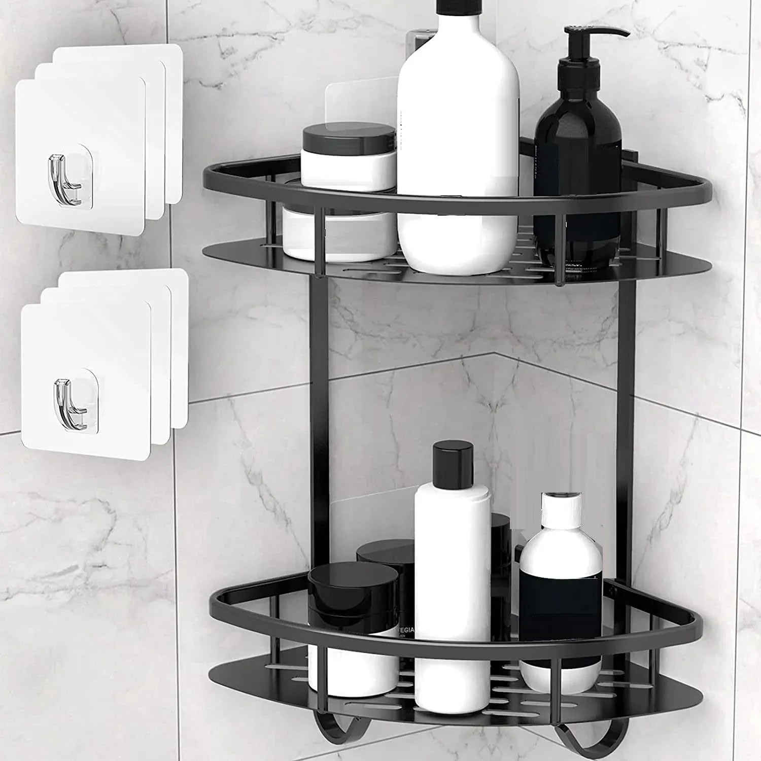 2 Pack Aluminum Adhesive Shower Caddy Corner Shelf Storage Rack for Bathroom - Mekamart Australia