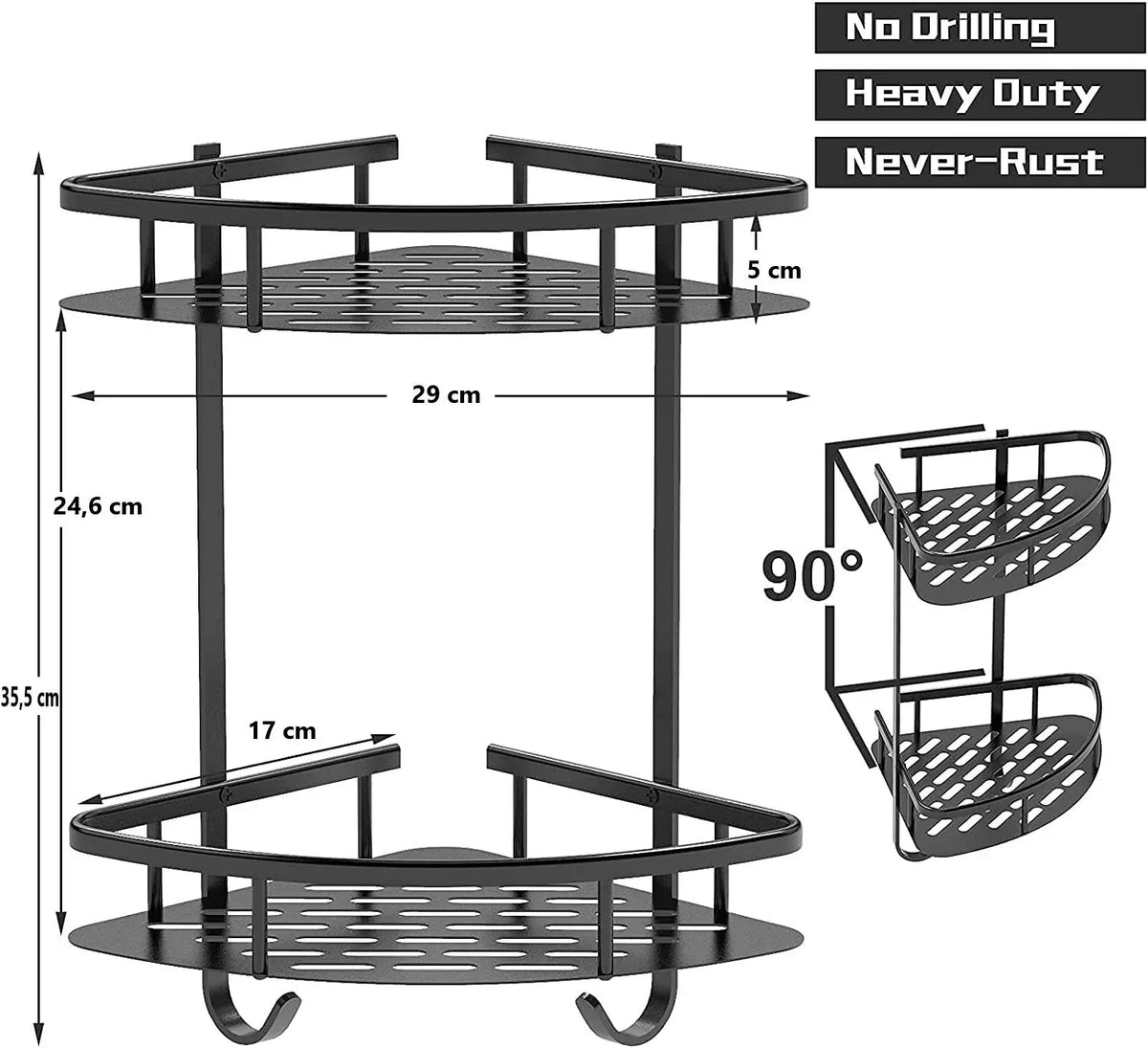 2 Pack Aluminum Adhesive Shower Caddy Corner Shelf Storage Rack for Bathroom - Mekamart Australia