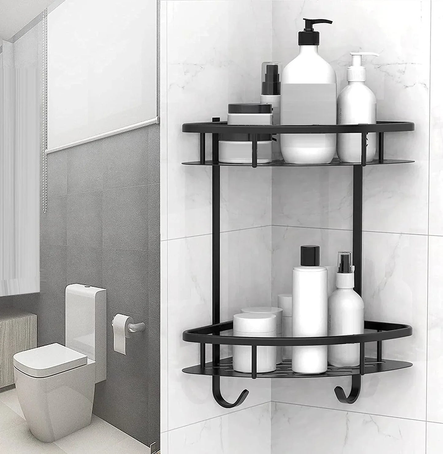 2 Pack Aluminum Adhesive Shower Caddy Corner Shelf Storage Rack for Bathroom - Mekamart Australia