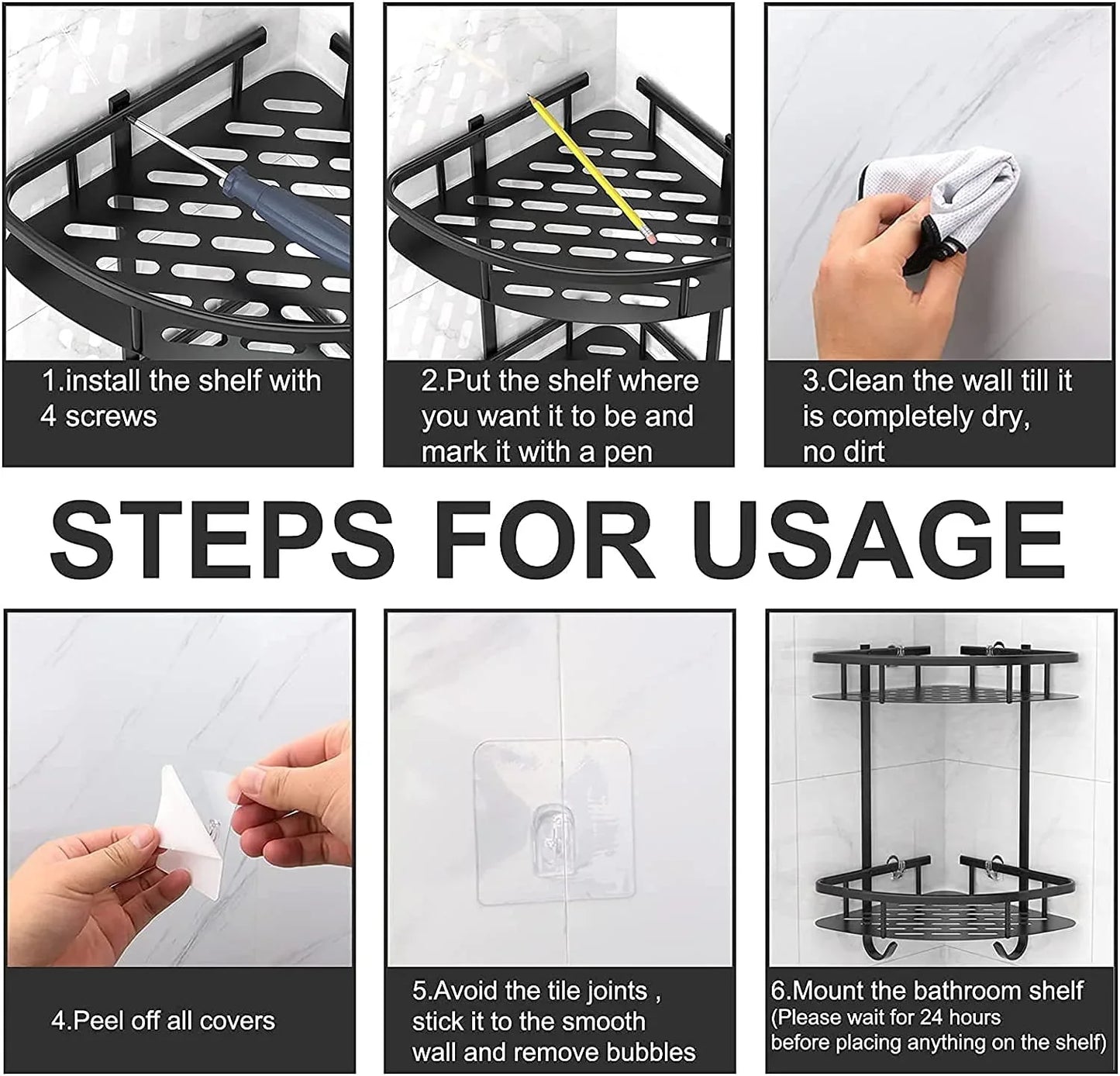 2 Pack Aluminum Adhesive Shower Caddy Corner Shelf Storage Rack for Bathroom - Mekamart Australia