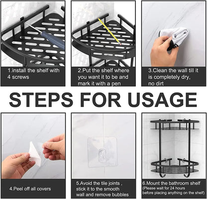 2 Pack Aluminum Adhesive Shower Caddy Corner Shelf Storage Rack for Bathroom - Mekamart Australia