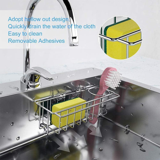 3-in-1 Adhesive Stainless Steel Sink Caddy Organizer Storage for Kitchen Rustproof - Mekamart Australia