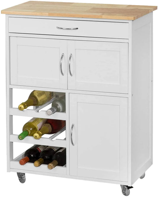 Kitchen Trolley with Wine Racks, Portable Workbench and Serving Cart for Bar or Dining - Mekamart Australia