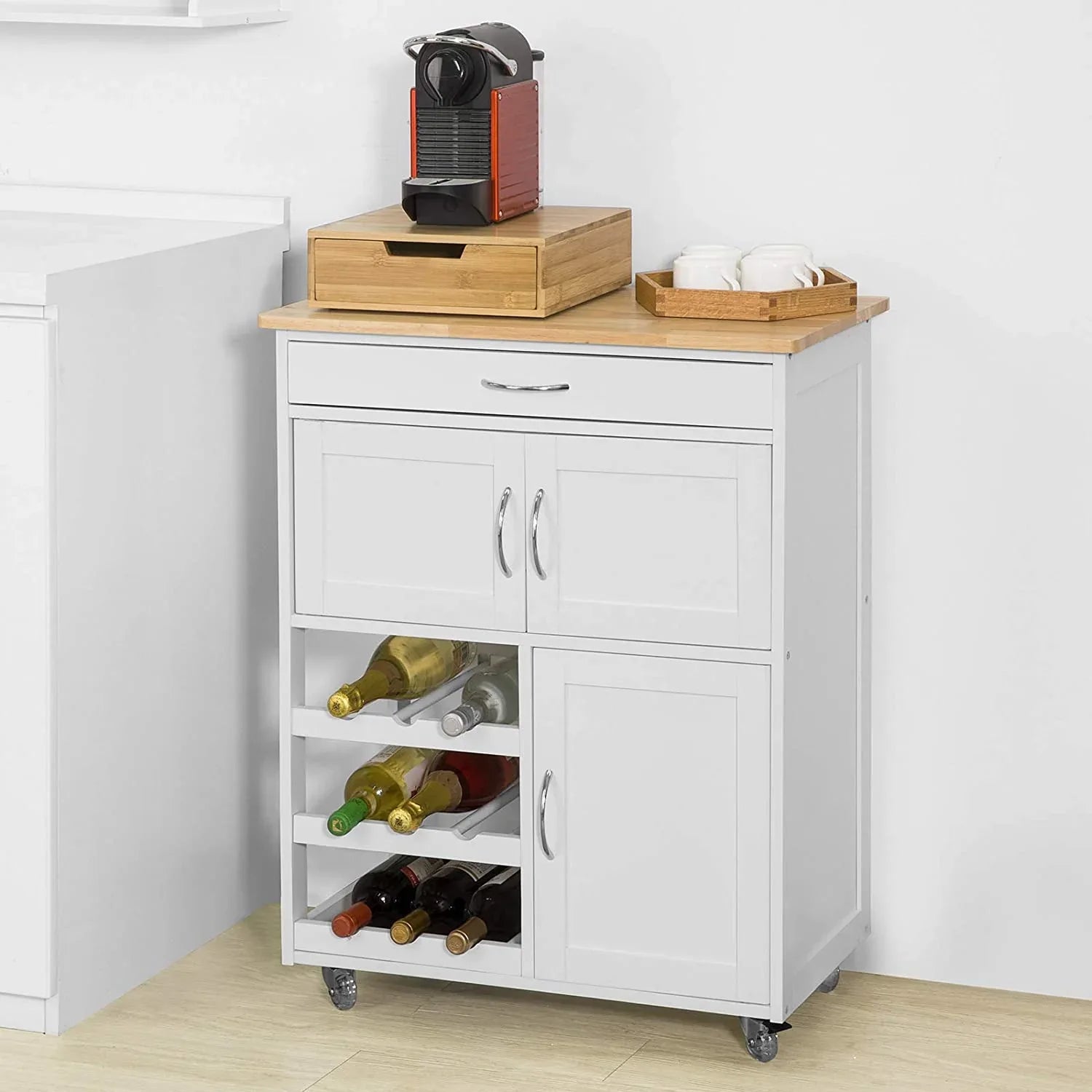Kitchen Trolley with Wine Racks, Portable Workbench and Serving Cart for Bar or Dining - Mekamart Australia