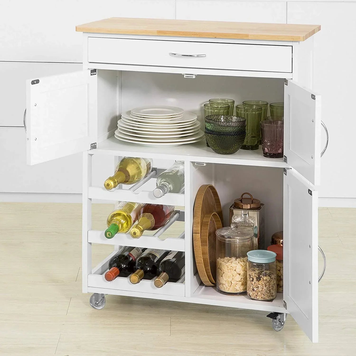 Kitchen Trolley with Wine Racks, Portable Workbench and Serving Cart for Bar or Dining - Mekamart Australia