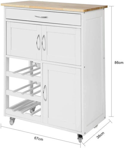 Kitchen Trolley with Wine Racks, Portable Workbench and Serving Cart for Bar or Dining - Mekamart Australia