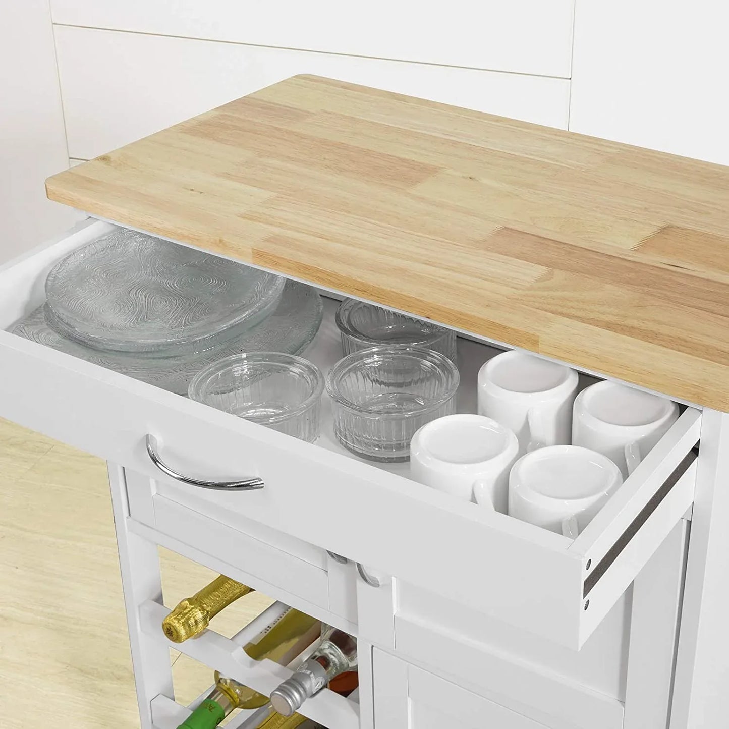 Kitchen Trolley with Wine Racks, Portable Workbench and Serving Cart for Bar or Dining - Mekamart Australia