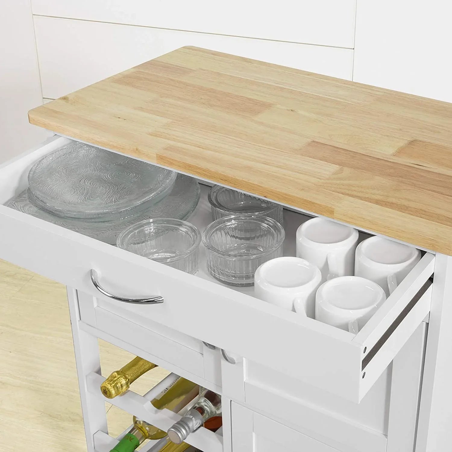 Kitchen Trolley with Wine Racks, Portable Workbench and Serving Cart for Bar or Dining - Mekamart Australia