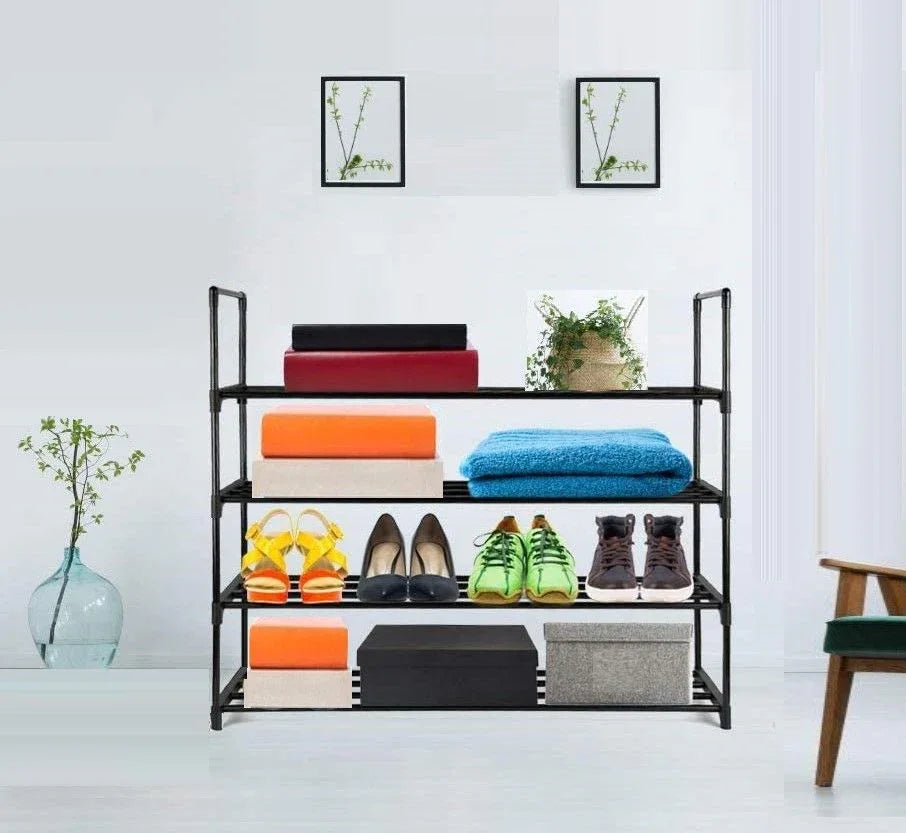 4-Tier Stainless Steel Shoe Rack Storage Organizer to Hold up to 20 Pairs of Shoes (80cm, Black) - Mekamart Australia