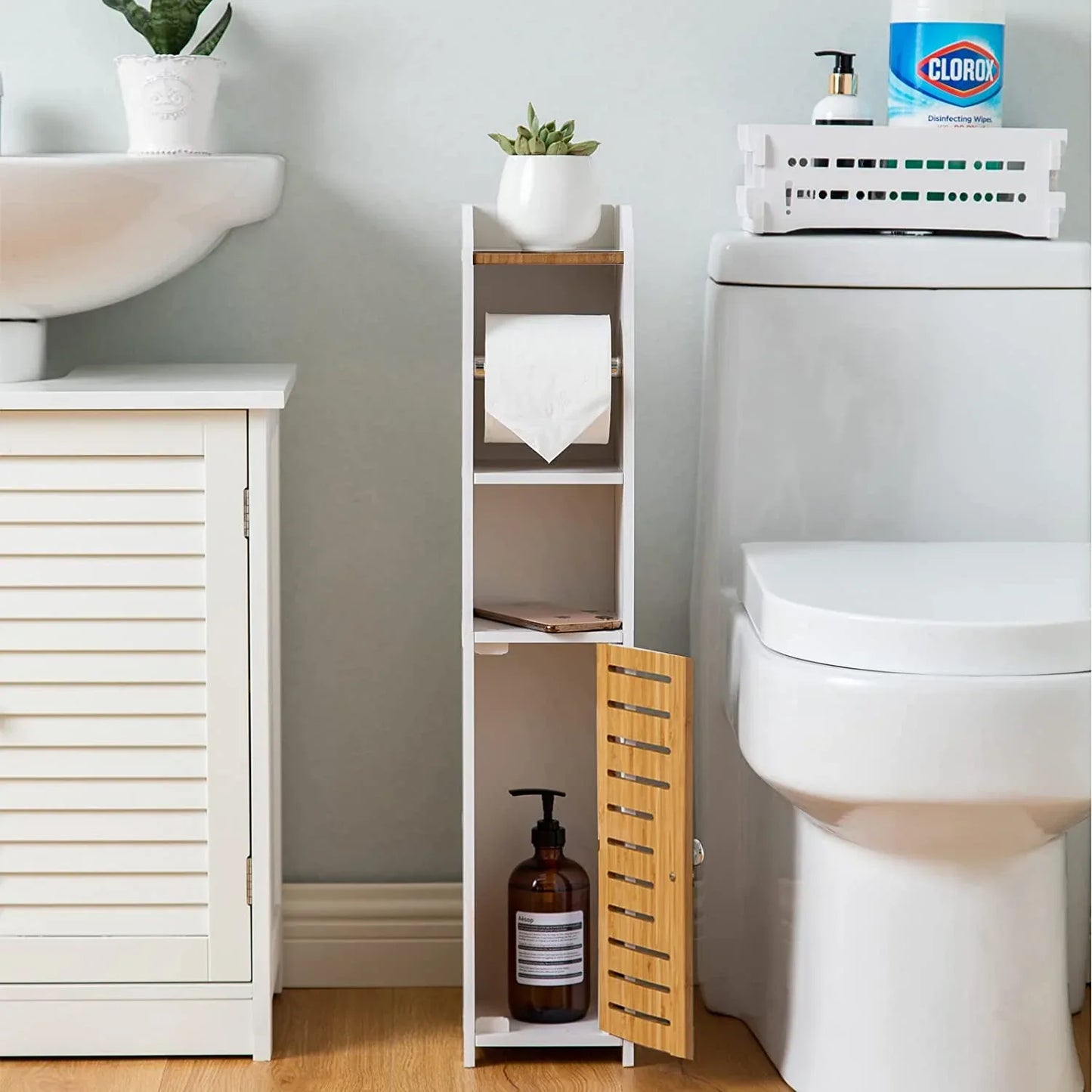 Toilet Paper Roll Holder for Bathroom with roller (Bamboo, 76cm) - Mekamart Australia