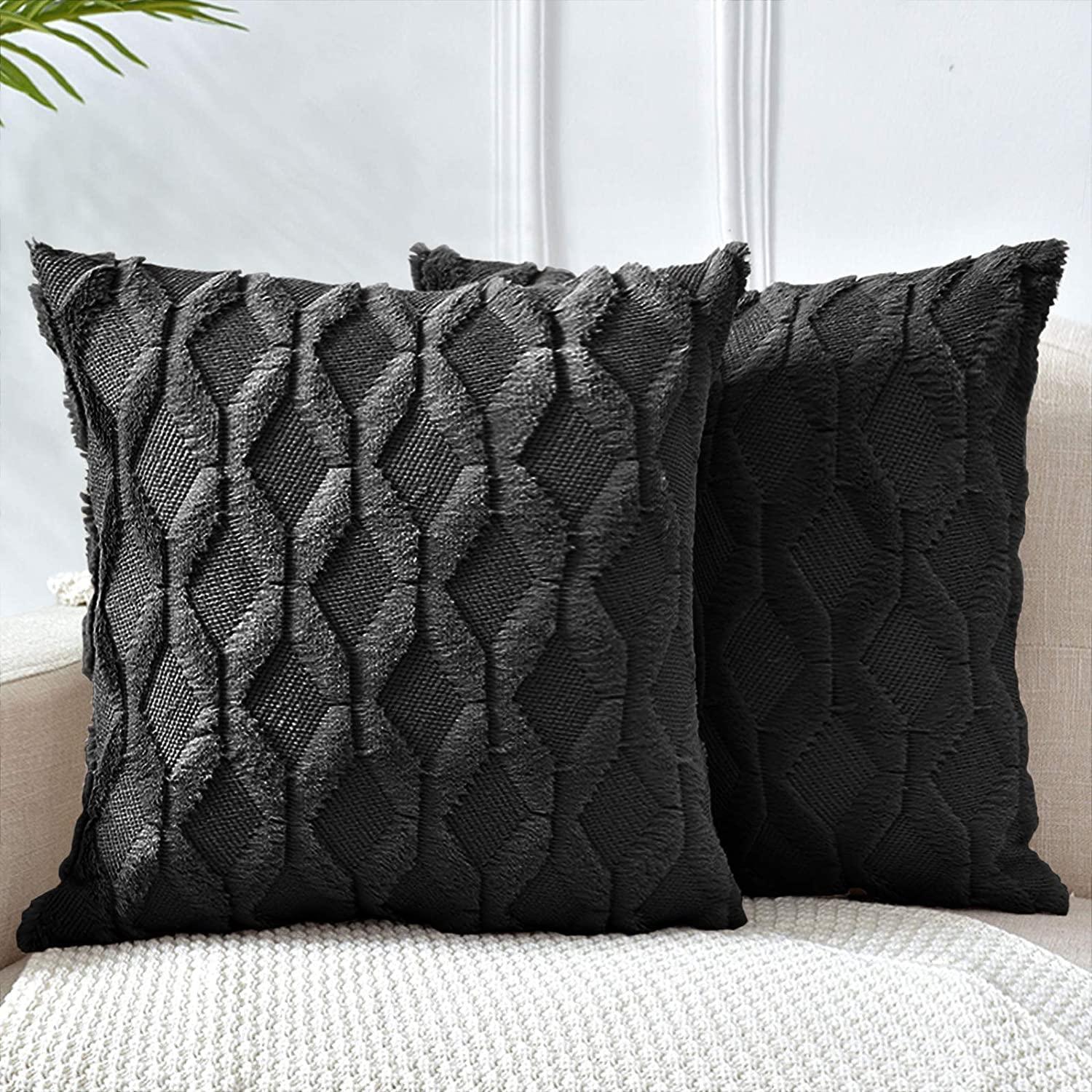 2 Pack Decorative Boho Throw Pillow Covers 45 x 45 cm (Black) - Mekamart Australia