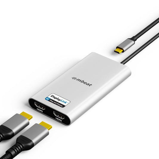 mbeat USB-C Dual 4K HDMI DisplayLink® Adapter with PD Pass-through