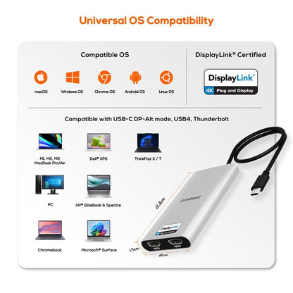 mbeat USB-C Dual 4K HDMI DisplayLink® Adapter with PD Pass-through