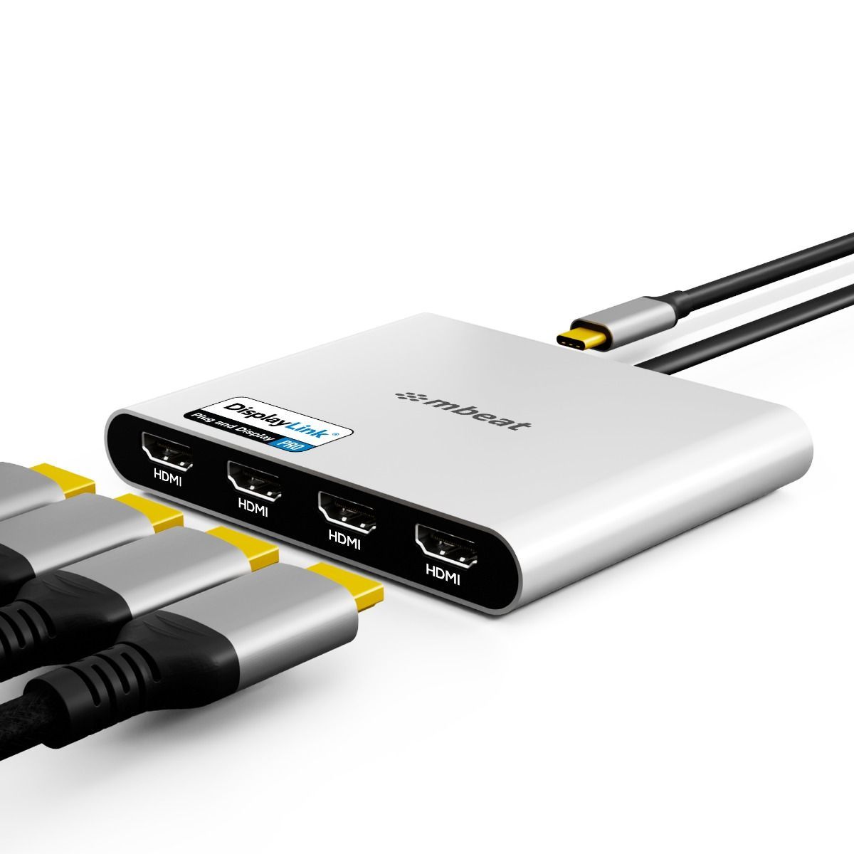 mbeat USB-C Quad 4K HDMI DisplayLink® Adapter with PD Pass-through