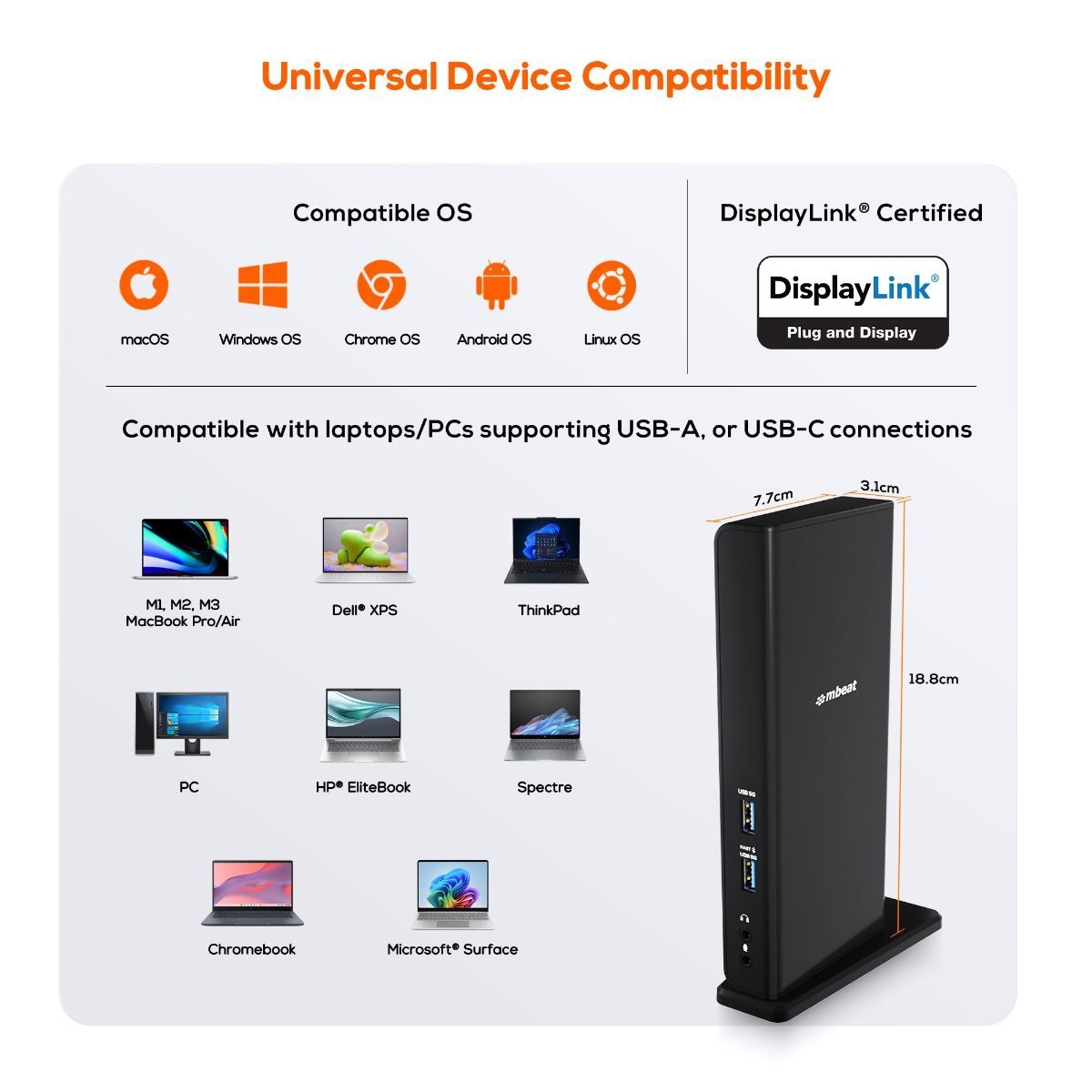 mbeat USB-C/A Dual HDMI DisplayLink® Docking Station