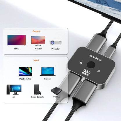 mbeat 8K Bi-directional HDMI 2.1 Switch 2 In 1 Out/1 In 2 Out - Mekamart Australia