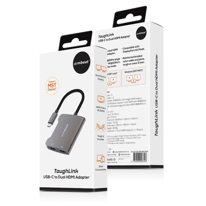 mbeat Tough Link USB-C to Dual 4K HDMI Adapter - Space Grey - Mekamart Australia
