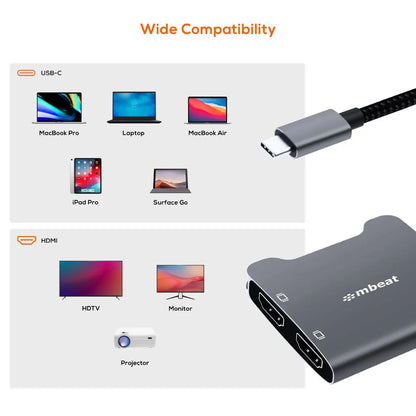 mbeat Tough Link USB-C to Dual 4K HDMI Adapter - Space Grey - Mekamart Australia