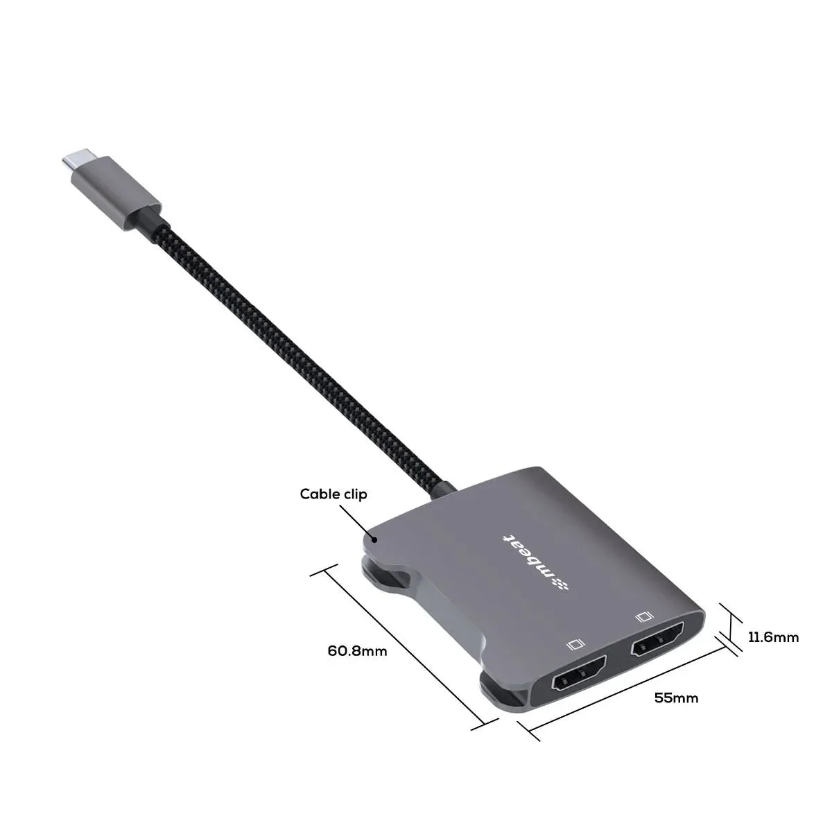 mbeat Tough Link USB-C to Dual 4K HDMI Adapter - Space Grey - Mekamart Australia