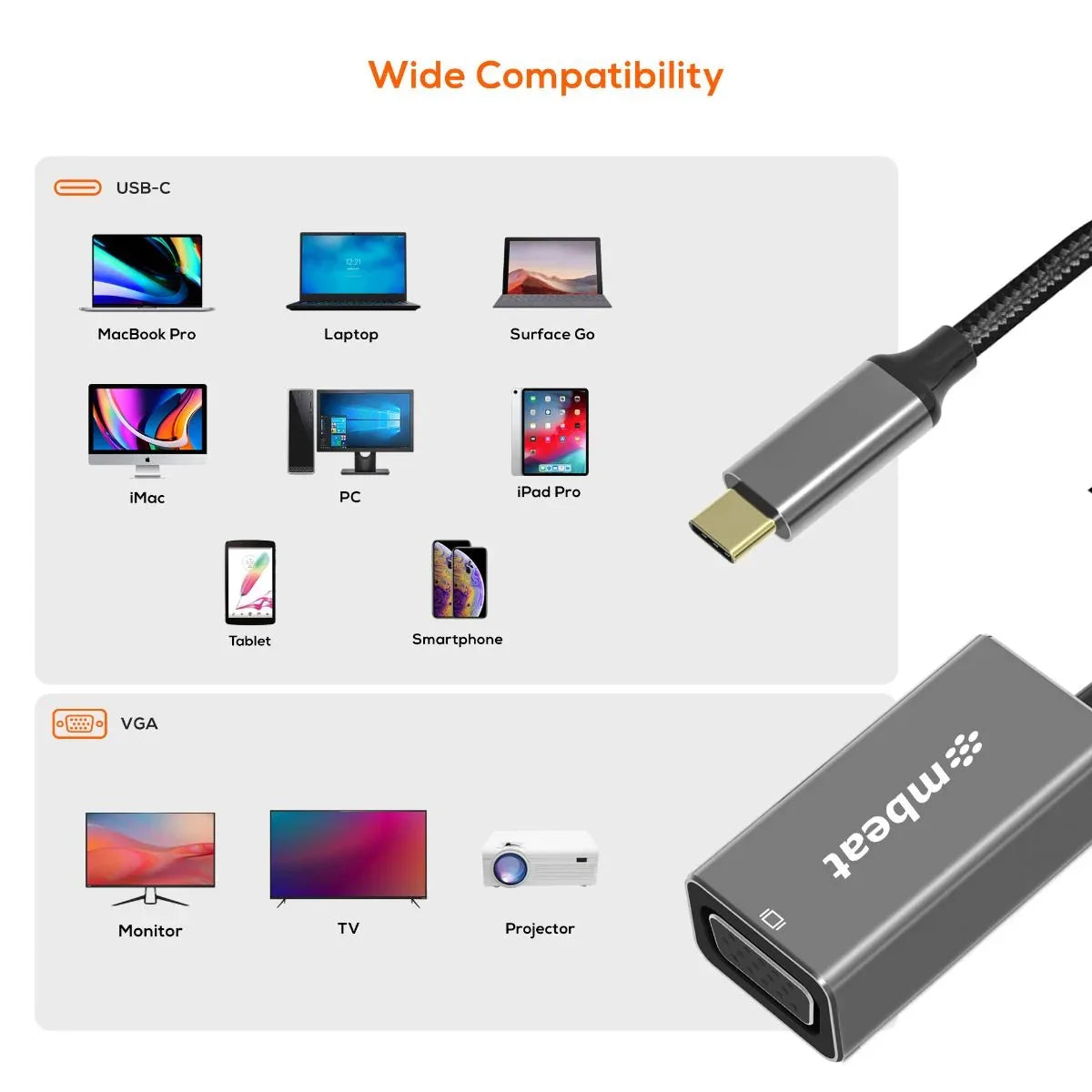 mbeat Elite USB-C to VGA Adapter- Space Grey - Mekamart Australia