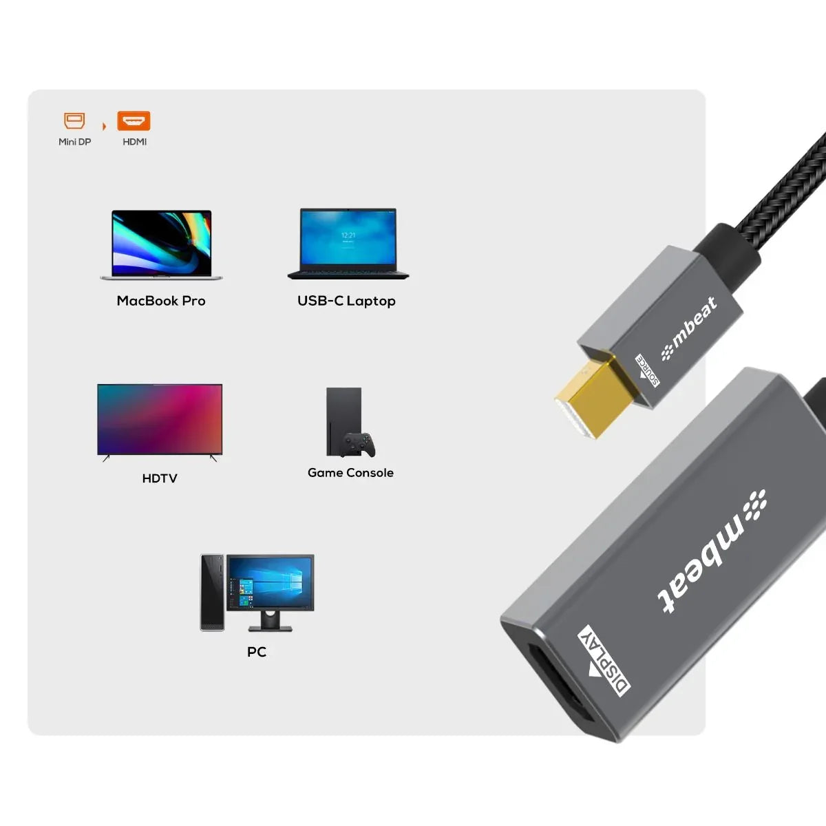 mbeat Tough Link Mini DisplayPort to HDMI Adapter - Mekamart Australia