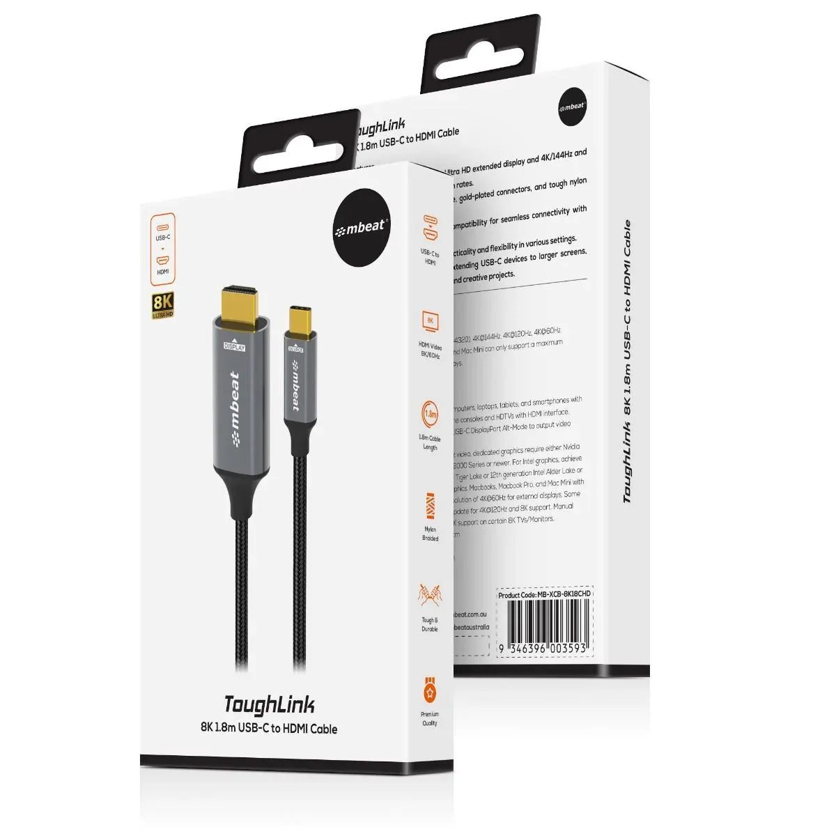 mbeat Tough Link 8K 1.8m USB-C to HDMI Cable - Mekamart Australia