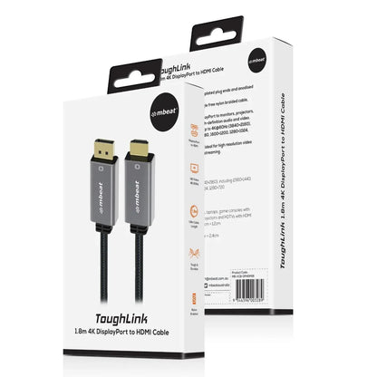 mbeat Tough Link 1.8m 4K/60Hz Display Port to HDMI Cable - Space Grey - Mekamart Australia