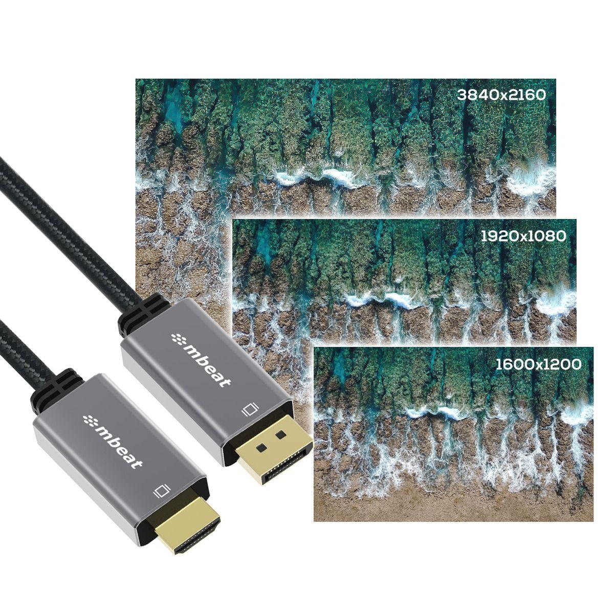 mbeat Tough Link 1.8m 4K/60Hz Display Port to HDMI Cable - Space Grey - Mekamart Australia