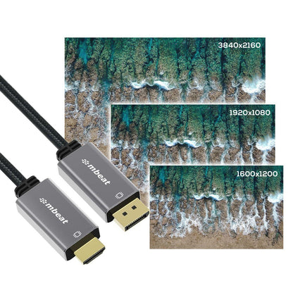 mbeat Tough Link 1.8m 4K/60Hz Display Port to HDMI Cable - Space Grey - Mekamart Australia