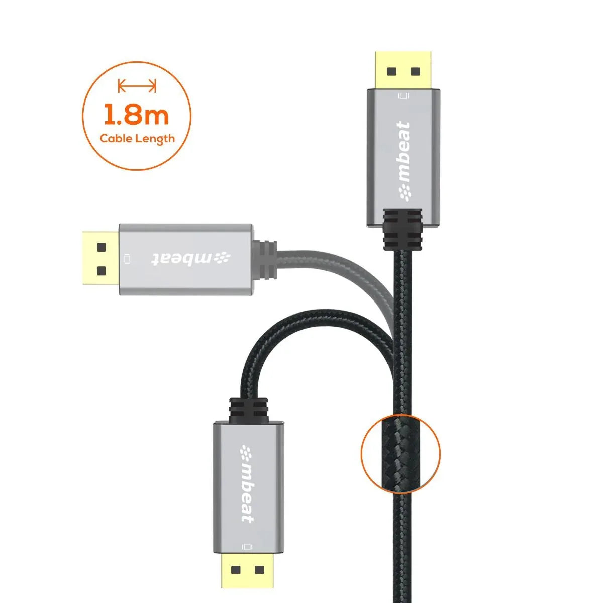 mbeat Tough Link 1.8m 4K/60Hz Display Port to HDMI Cable - Space Grey - Mekamart Australia