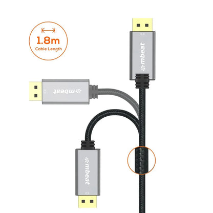 mbeat Tough Link 1.8m 4K/60Hz Display Port to HDMI Cable - Space Grey - Mekamart Australia