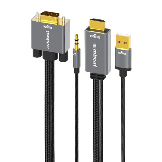 mbeat Tough Link 1.8m HDMI to VGA Cable with USB Power & 3.5mm Audio - Mekamart Australia