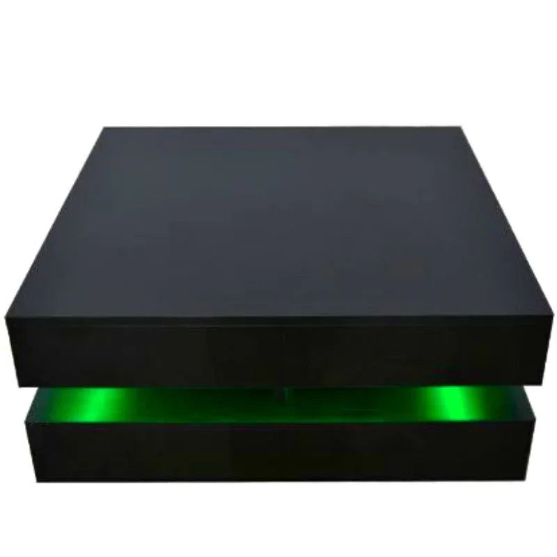 Modern Large High Gloss Coffee Table With LED Lights Black - Mekamart Australia