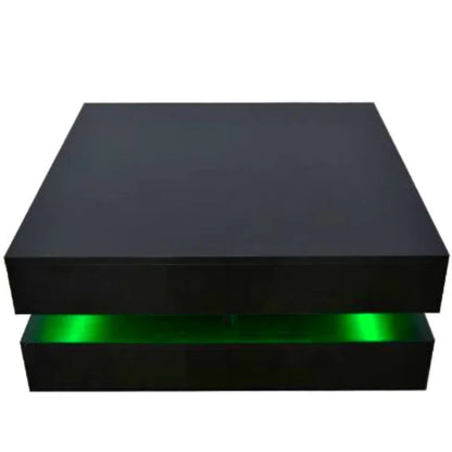 Modern Large High Gloss Coffee Table With LED Lights Black - Mekamart Australia