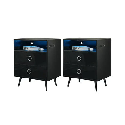 Amelia Modern LED Bedside table with USB and power socket black x 2 - Mekamart Australia