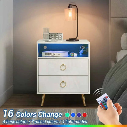 Amelia Modern LED Bedside table with USB and power socket White - Mekamart Australia