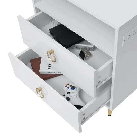 Amelia Modern LED Bedside table with USB and power socket white x 2 - Mekamart Australia