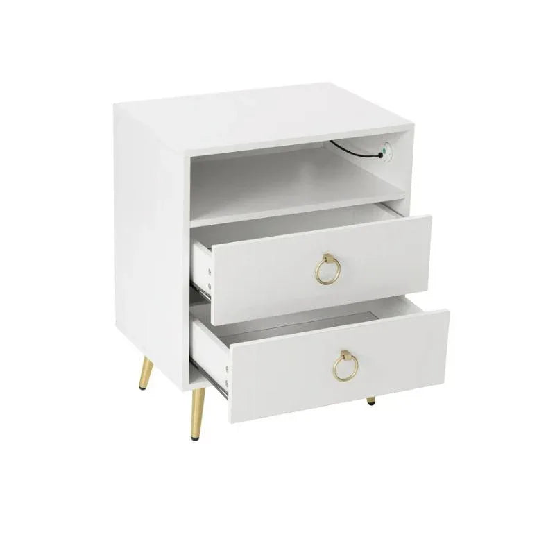 Amelia Modern LED Bedside table with USB and power socket white x 2 - Mekamart Australia