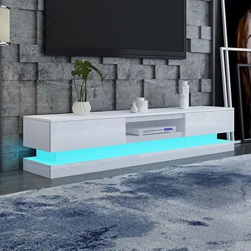 Modern High Gloss LED RGB TV Entertainment Unit with Storage 220cm - White - Mekamart Australia