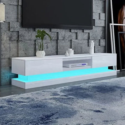 Modern High Gloss LED RGB TV Entertainment Unit with Storage 220cm - White - Mekamart Australia